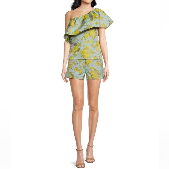 Abbey Glass Women’s Medium Clementine Blue Yellow Floral One Shoulder Top NWT - Picture 2 of 13